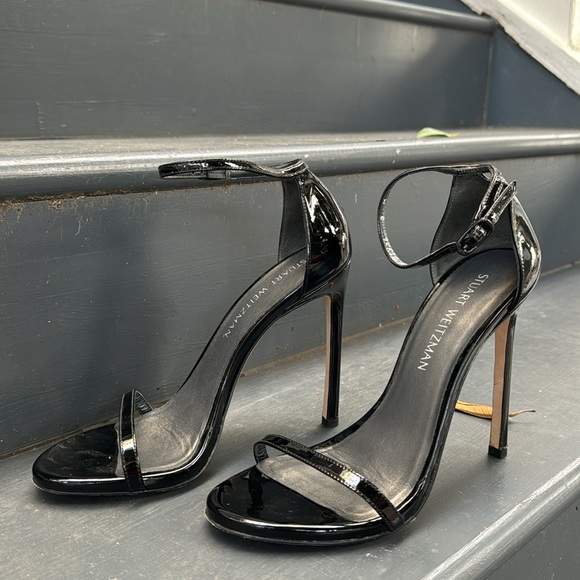 Stuart Weitzman Patent Leather Sky High Stiletto Heels 5 Inches Nudist - 8M - Picture 4 of 16